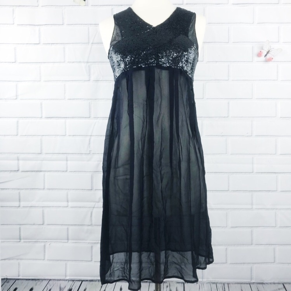 Chan Luu 100% Silk Black Sequin Top Dress